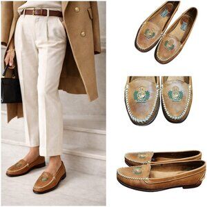 Ralph Lauren Country Leather Loafers Brown Crest Vintage Slip On Shoes Women 10